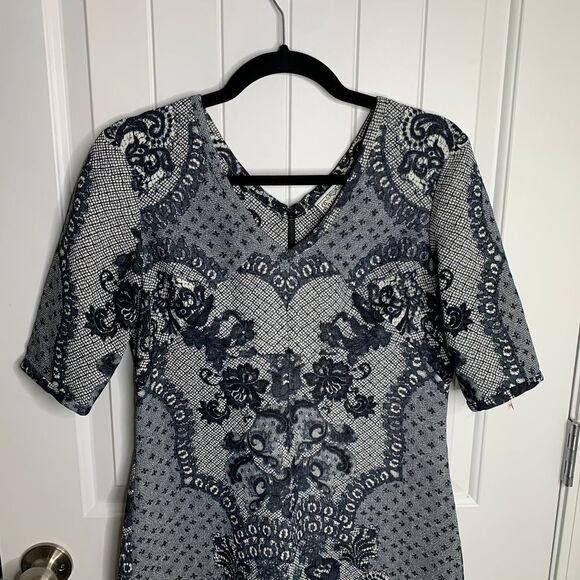 Baraschi Anthropologie Lace Print Bodycon Cocktail Dress goth whimsygoth Size‎ 6 - Picture 2 of 6